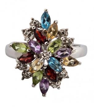 Stříbrný prsten - květina z drahokamů Stříbrný prsten - květina z drahokamů