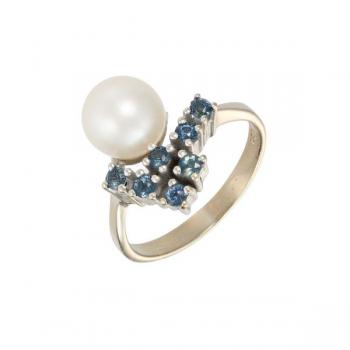 Zlatý prsten se safíry a perlou Akoya Zlatý prsten se safíry a perlou Akoya