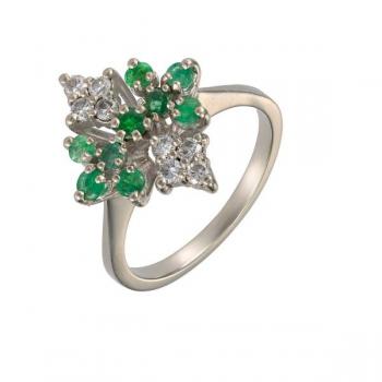 Zlatý prsten s přírodními diamanty a smaragdy Zlatý prsten s přírodními diamanty a smaragdy