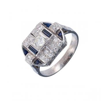 Zlatý prsten s diamanty a safíry  Art Deco Zlatý prsten s diamanty a safíry  Art Deco