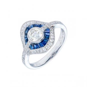 Prsten s přírodními safíry a diamanty Prsten s přírodními safíry a diamanty