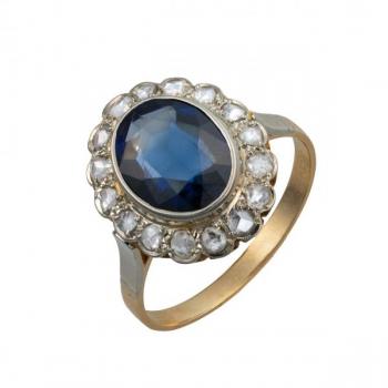 Zlatý prsten se safírem a diamanty Zlatý prsten se safírem a diamanty