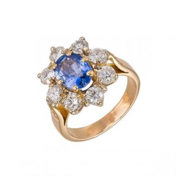 Zlatý prsten s přírodním safírem 2,63 ct diamanty Zlatý prsten s přírodním safírem 2,63 ct diamanty