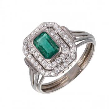 Zlatý prsten se smaragdem a brilianty Zlatý prsten se smaragdem a brilianty