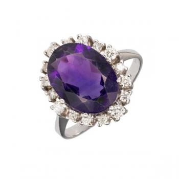 Zlatý prsten s přírodním ametystem a diamanty Zlatý prsten s přírodním ametystem a diamanty