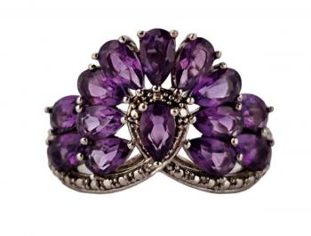 Stříbrný prsten ”královská koruna” s ametysty Stříbrný prsten ”královská koruna” s ametysty