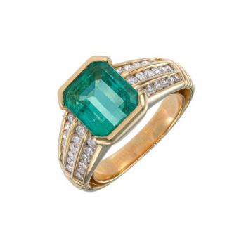 Zlatý prsten s přírodním smaragdem a diamanty Zlatý prsten s přírodním smaragdem a diamanty