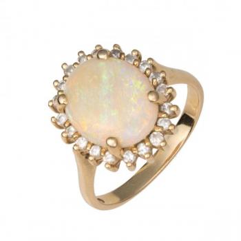 Zlatý prsten s přírodním opálem a diamanty Zlatý prsten s přírodním opálem a diamanty
