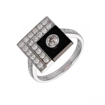 Zlatý prsten s přírodními diamanty a onyxem Zlatý prsten s přírodními diamanty a onyxem