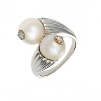 Zlatý prsten s perlami a přírodními diamanty Zlatý prsten s perlami a přírodními diamanty